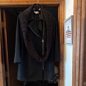 Michael Kors Elegant Black Women's Wool Coat with Infiniti Scarf